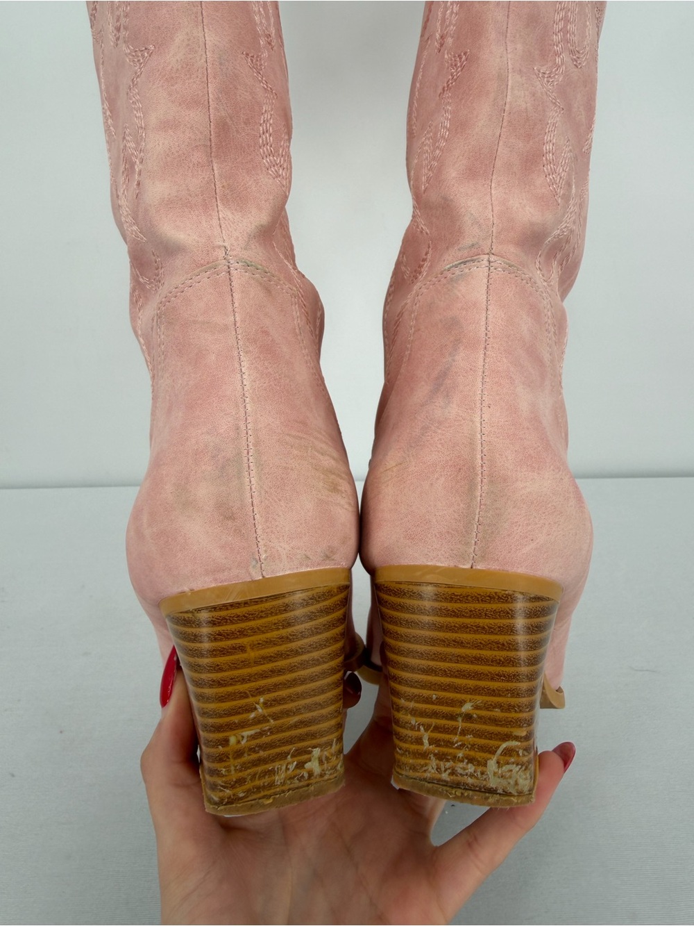 Pink Faux Leather Western Cowboy Boots 8 Pointed Toe Embroidered rodeo country - Picture 6 of 15